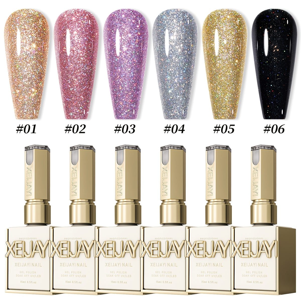 Gel Nail Polish Set | Cat Eye Magnetic Nail Gel Kit - Photo Frame Bottle with Sparkling Stars & Dynamic Rhinestone Effects, UV/LED Soak Off Long Lasting Nail Art 6 Colors