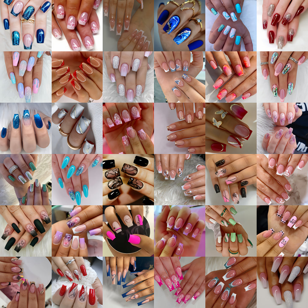 [375pcs Press-On Nails Set] 375pcs Press-On Nails Set - Short & Medium Lengths, Almond & Square Tips, Glossy Gel Polish in Pastel, Neon, Glitter, Holographic, Marble, Striped, Floral, Animal Print & Heart Patterns - Easy Application for Salon-Quality