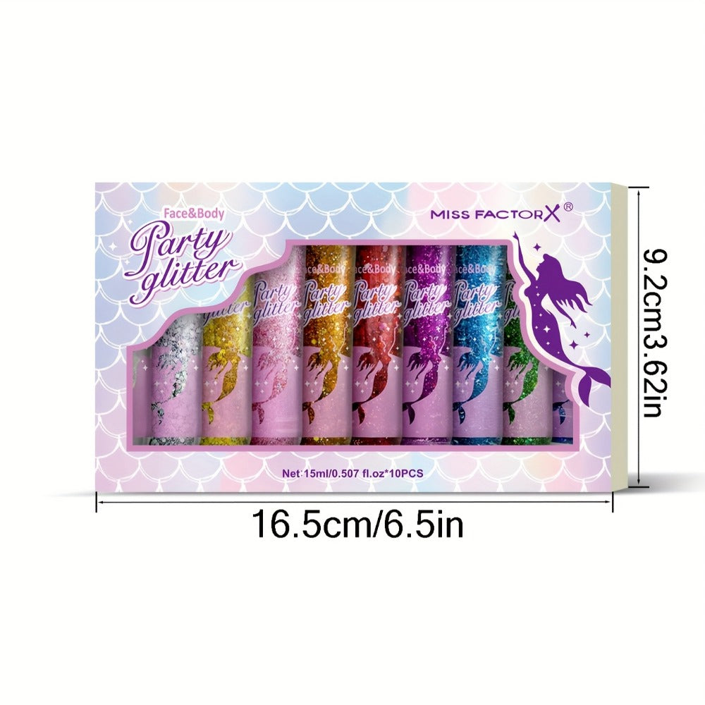 10 Color Set Face & Body Glitter - Cosmetic-Grade Holographic Glitter Gel - Makeup For Festivals, Raves, Anime Cosplay - Safe For Face, Easy Application & Removal