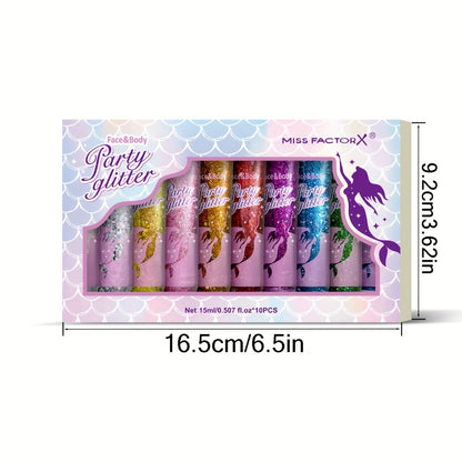 Glitter Gel Face Body Makeup Set 10 Colors Cosmetic Grade Holographic - Festival Rave Cosplay Anime Party Safe Skin Easy Apply & Remove