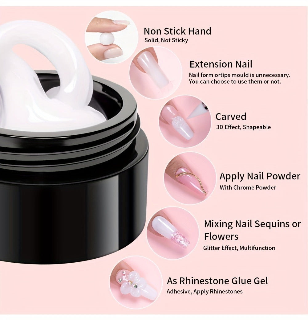 Nail Extension Gel Kit 5pcs Solid Builder Gel for Nails Clear Nude Hard Gel Nail Sculpting Set with Flower Molds Sculpting Brush 3D Nail Art Rhinestone Gel Acrylic Nail Starter Kit for Women
