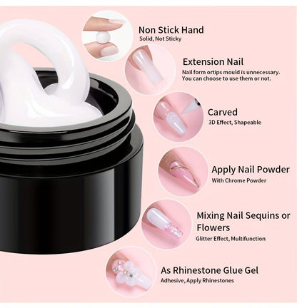 Nail Extension Gel Kit 5pcs Solid Builder Gel for Nails Clear Nude Hard Gel Nail Sculpting Set with Flower Molds Sculpting Brush 3D Nail Art Rhinestone Gel Acrylic Nail Starter Kit for Women