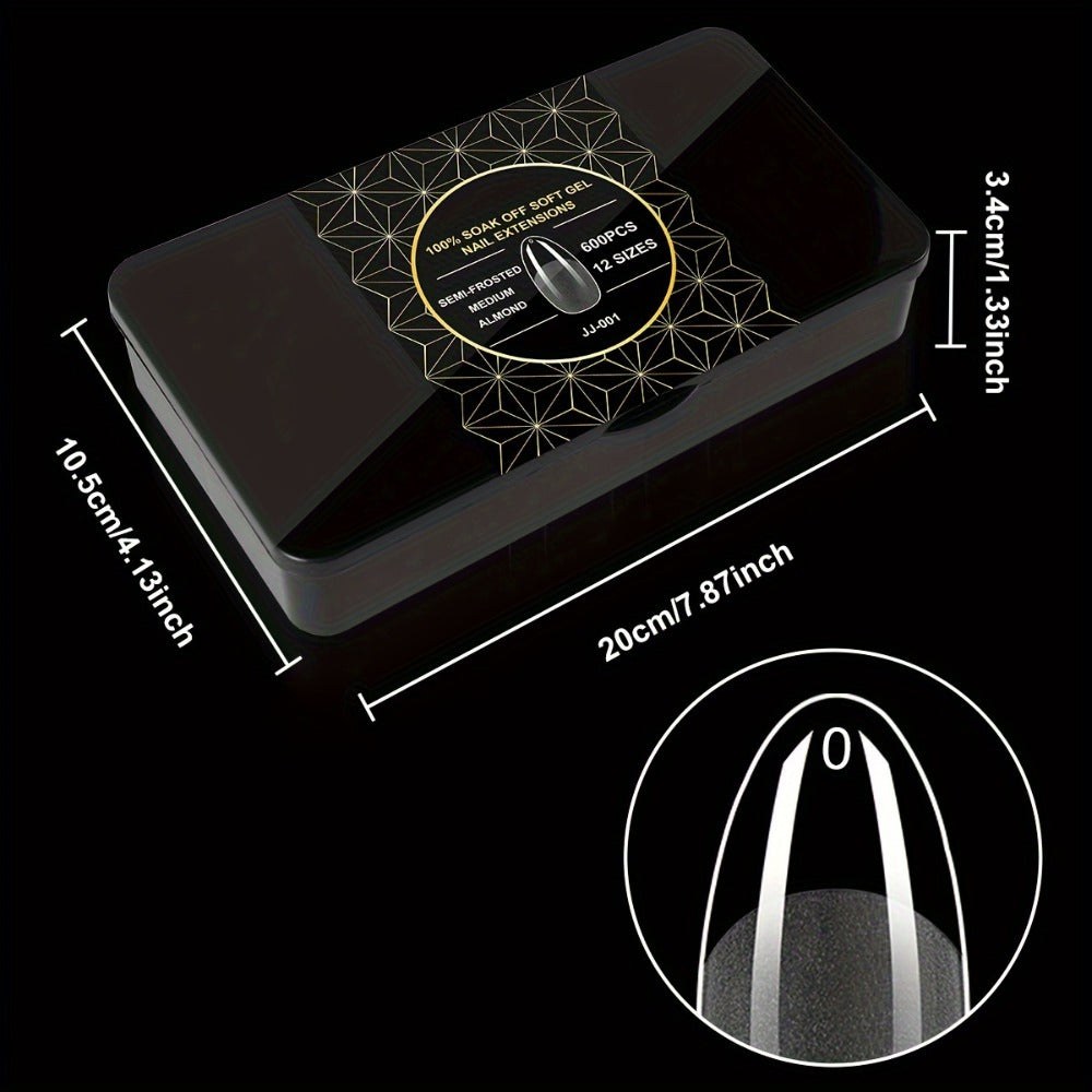 Soft Gel Nail Tips 600 Pieces - Clear Crystal Full Cover False Nails for Extensions | Almond Oval Square Coffin Stiletto Short Medium Long, Semi-Gloss Transparent Nail Tips for Nail Art Salon & DIY