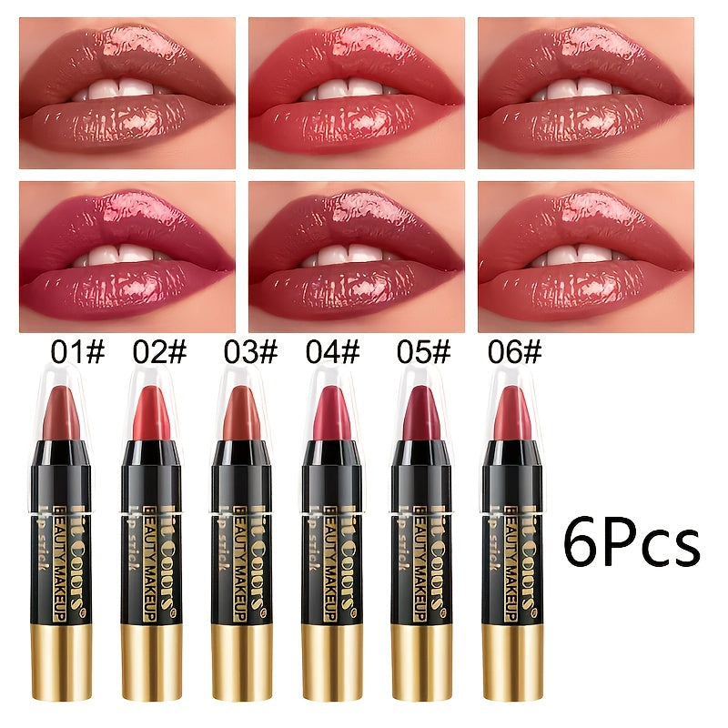 Crayon Lipstick Set 6 Pack Glossy Moisturizing Lip Color – Long-Lasting Nourishing Formula, Easy Apply Lip Crayon for Women & Girls, All Skin Types, Versatile Shades for Everyday & Date Night