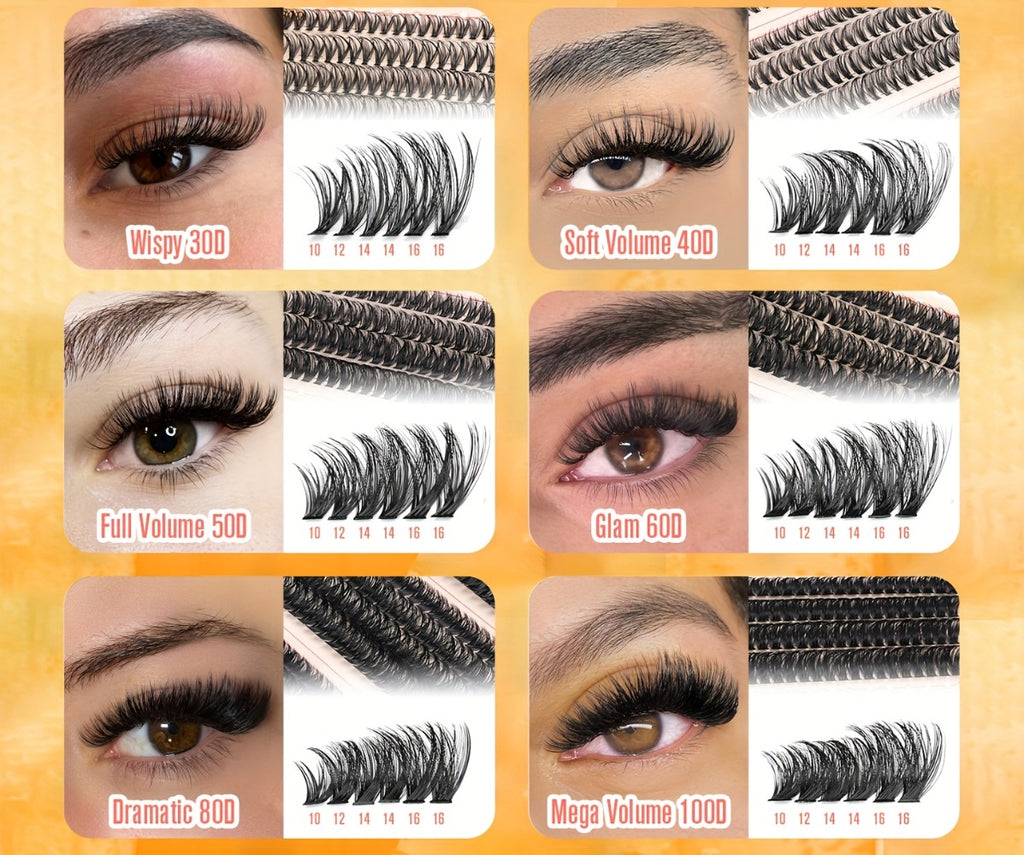 Lash Clusters Kit 708pcs 8-16Mm Mixed 30D-100D Lashes Clusters Kit with Glue, Tweezers And Brush, Mega Volume Cluster Lashes for Natural Or Dramatic Eye Makeup, Soft Reusable Eyelash Clusters Kit for Long Lasting Salon Style Look Easily at Home