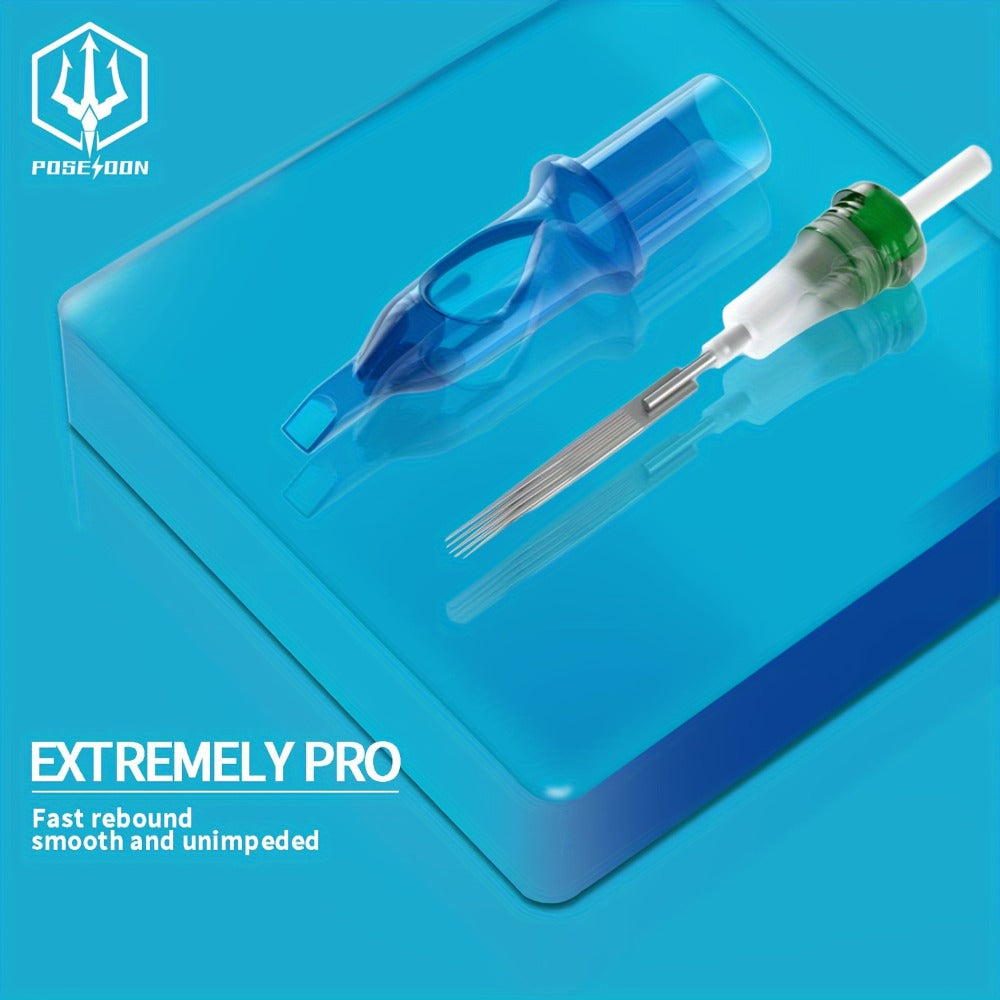 POSEIDON V3 Tattoo Cartridge Needles 50pcs Mixed Size Steriled Needles with Membrane Safety Cartridges-1203Rs, 1205RS, 1207RS, 1209RS, 1211RS