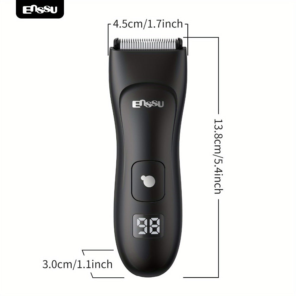 Body Hair Trimmer IPX7 Waterproof Electric Groomer for Men Replaceable Ceramic Blade LCD Display Full Body Bikini Private Parts Trimmer Shaver Gift