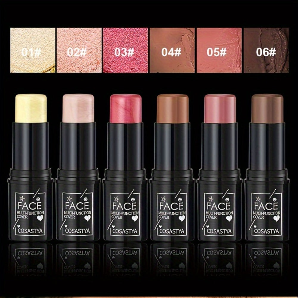 3-in-1 Makeup Stick Set 6pcs — Blush, Eye Shadow & Highlighter Stick, Waterproof Long-Lasting, Moisturizing Pink & Brown Shades, Multi-Use Color Correcting for All Skin Tones