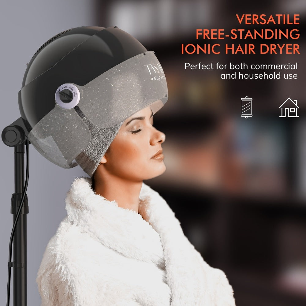 Ionic Hooded Hair Dryer, 1875W Professional Standing Hair Dryer Bonnet with 3 Temperature Settings, Height Adjustable Rolling Hair Dryer On Wheels, Sit Under Hair Dryer for Home & Salon