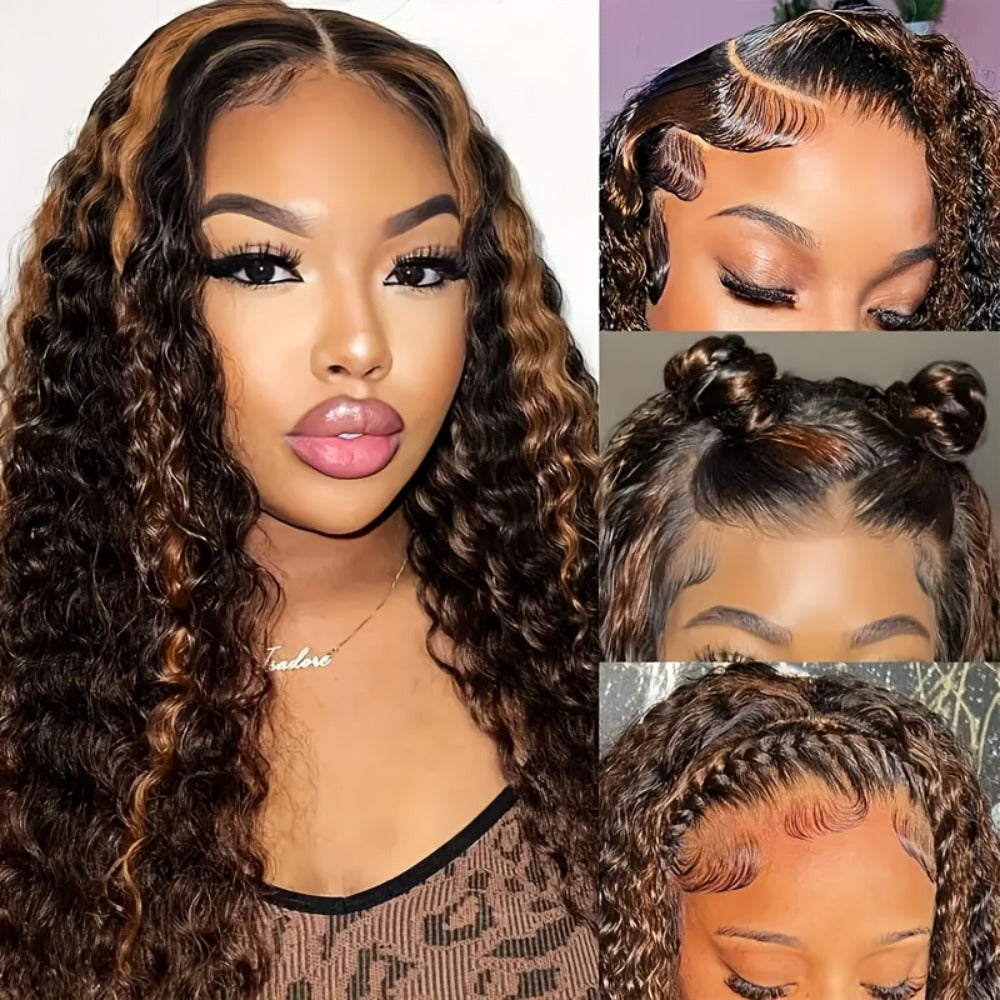 Lace Front Wig Human Hair 13x4 HD Lace Deep Wave Glueless Wig Pre Cut Pre Plucked with Baby Hair Natural Black Mixed Color 14-34 Inch High Gloss Everyday Special Events