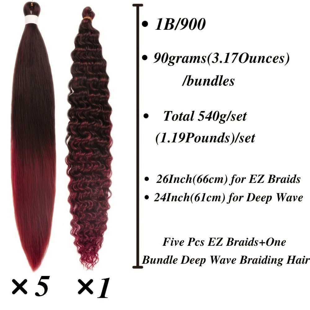 Braiding Hair Pre-Stretched 6 Packs 26 & 32 Inch Deep Curly Crochet Hair Synthetic Ombre Extensions for Box Braids Twist Braids Knotless Braids Passion Twists