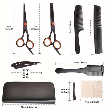 Hair Cutting Scissors & Thinning Shears Set — 6.0" 4CR Stainless Steel 62HRC, 20-30% Thinning Rate, Hairdressing Comb & Razor Included, Salon & Home Use