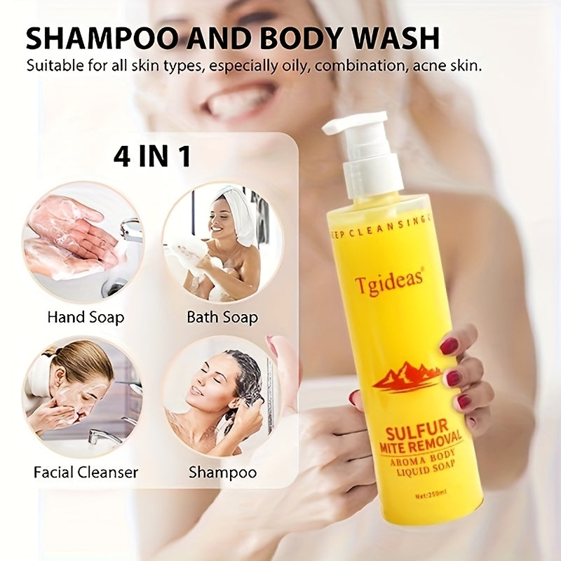 Buy 1 Get 1 Free! "Tgideas Sulfur Soap Scented Shampoo & Body Wash 2-in-1 Cleansing Liquid, Gentle Cleansing and Care Product, Household Shampoo and Body Wash, Sulfur Soap Fragrance Cleansing and Care Product, Daily Use Cleansing Milk for Shampooing