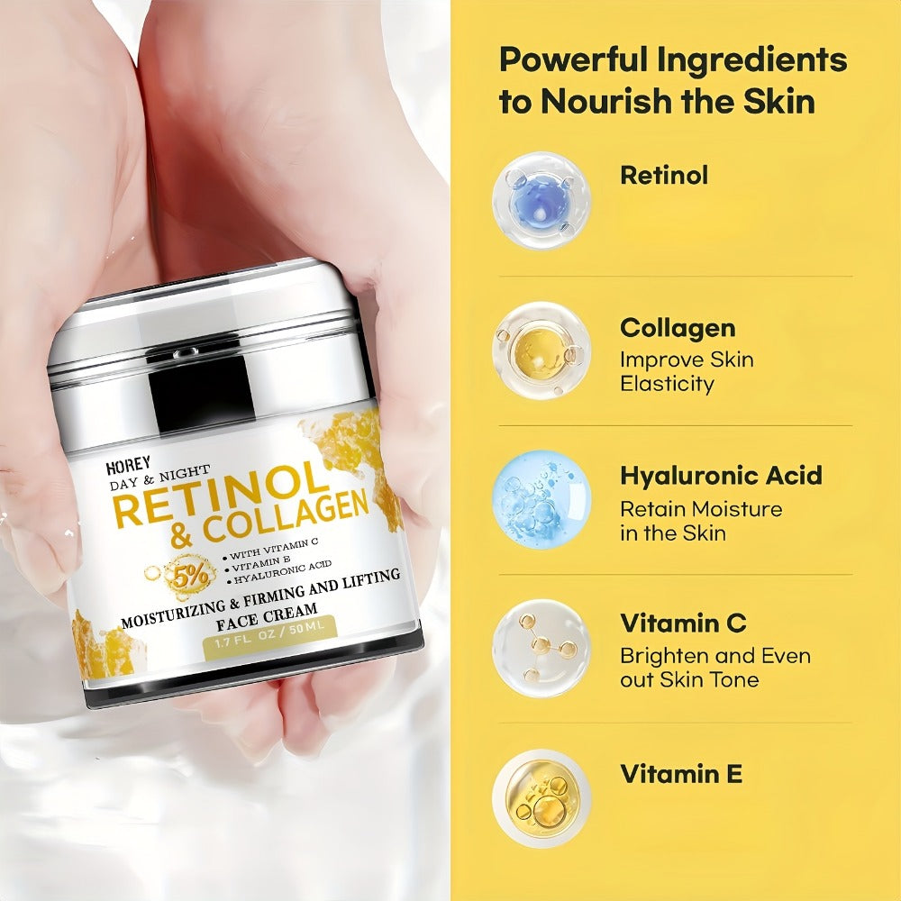 50g Retinol and Hyaluronic Acid Cream, Skincare Facial Moisturizer, Smoothes Fine Lines, Firms Skin Care for Neck, Instant Lift and Brightening, Day and Night Daily Moisturizer, Suitable for Dry, Rough Skin, Youthful Radiance