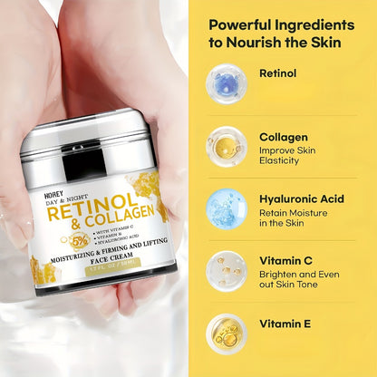 Retinol Hyaluronic Acid Face Cream Firming Anti-Aging Moisturizer Smooths Fine Lines Neck Lifting Brightening Day Night Dry Skin 50g