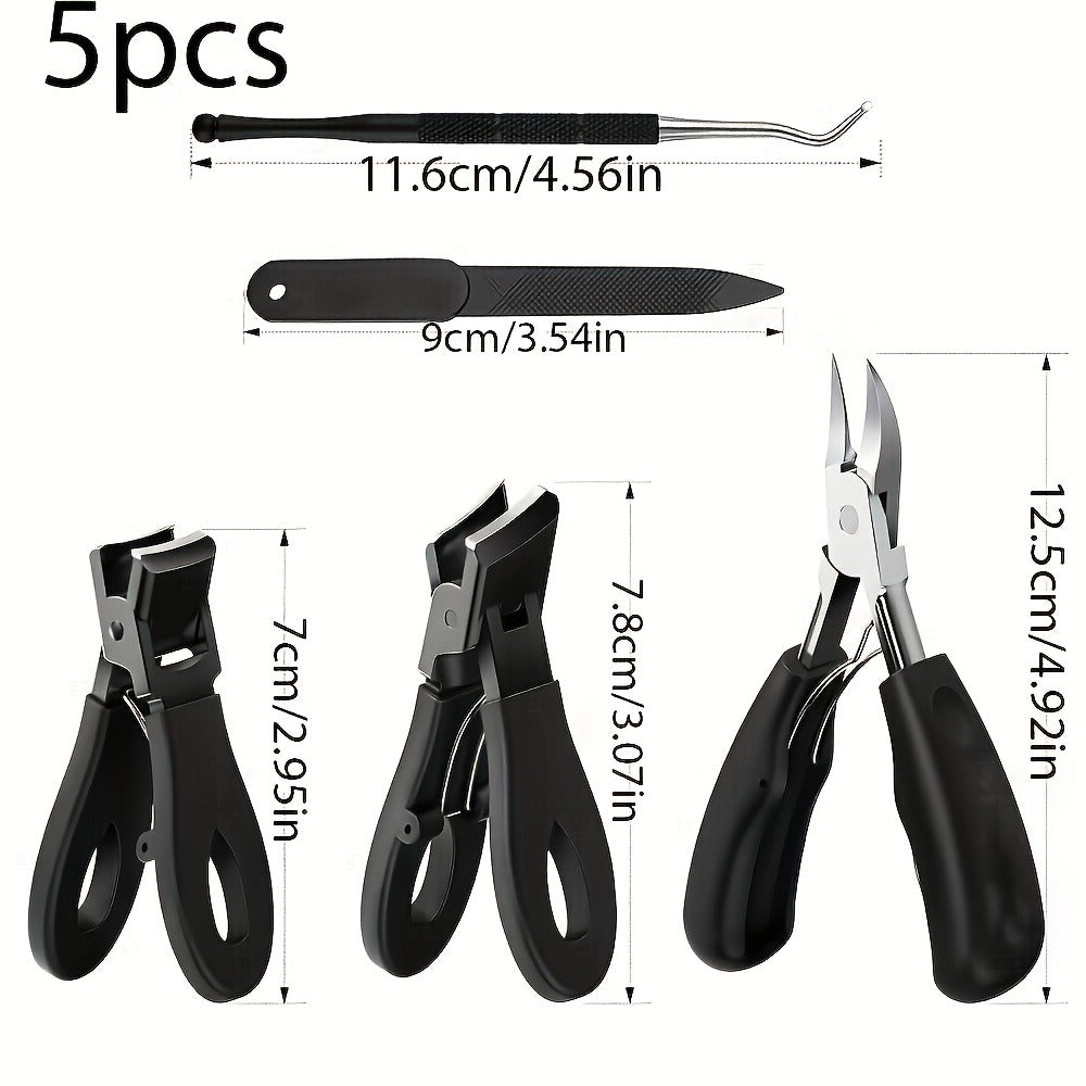 5pcs Set Of Thick Nail Clippers For Seniors - Wide Plier Opening Big Toe Nail Clipper Suitable For Thick Ingrown Nails, Professional Sharp Heavy Duty Nail Scissors, Suitable For Men And Senior Citizens