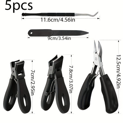 Concave Blade Wide Jaw Nail Clippers for Thick Toenails 5pcs Set Heavy Duty Stainless Steel Ingrown Toenail Trimmer Professional Pedicure Tool for Seniors Men Elderly