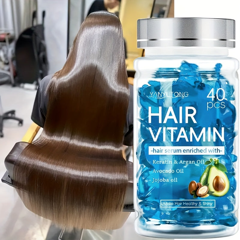 40 Capsules of Keratin Hair Vitamin Essence - Enriched with Moroccan Argan Oil, Avocado Oil, And Jojoba Oil, These Hair Essence Oil Capsules Keep Your Hair Nourished And Moisturized, Creating Smooth Hair Suitable for All Hair Types