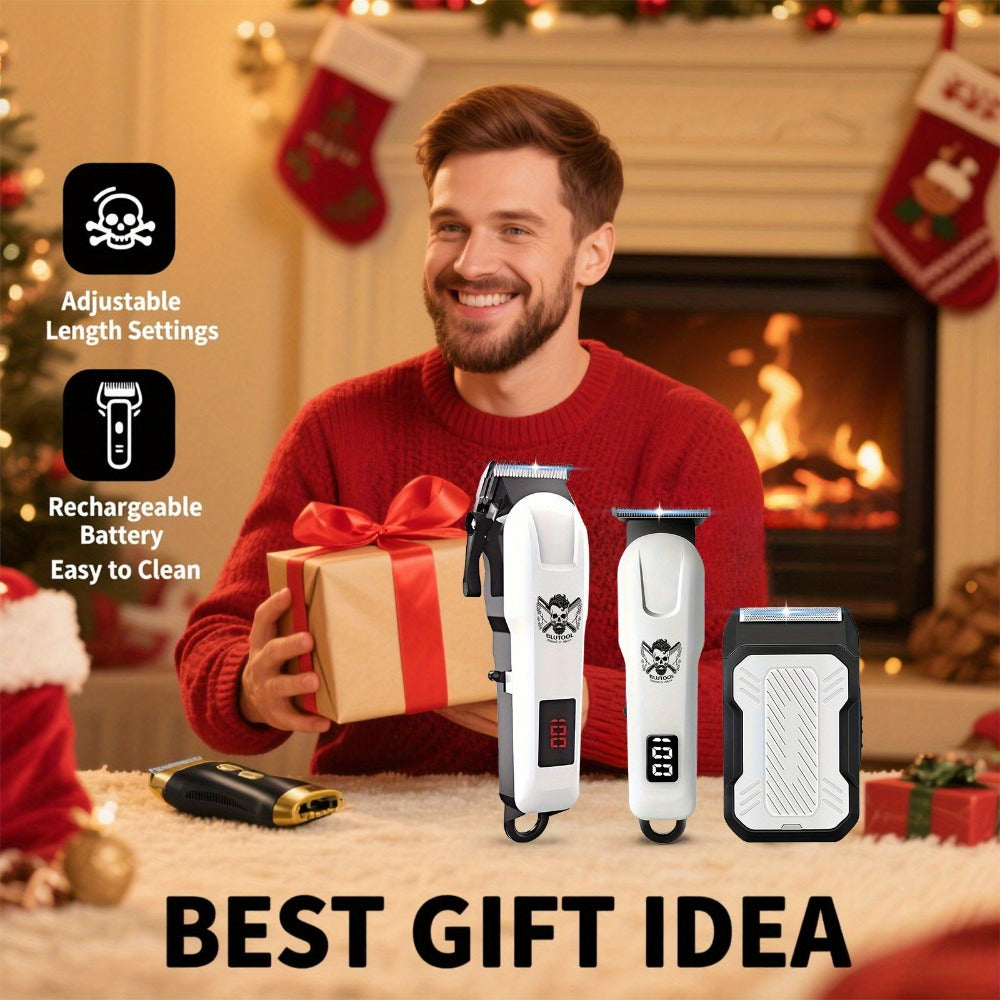 [Christmas Gift] 2pcs/3pcs USB Rechargeable Cordless Professional Hair Clipper Electric Shaver Set With LED Display Suitable For Home Travel Christmas Gift