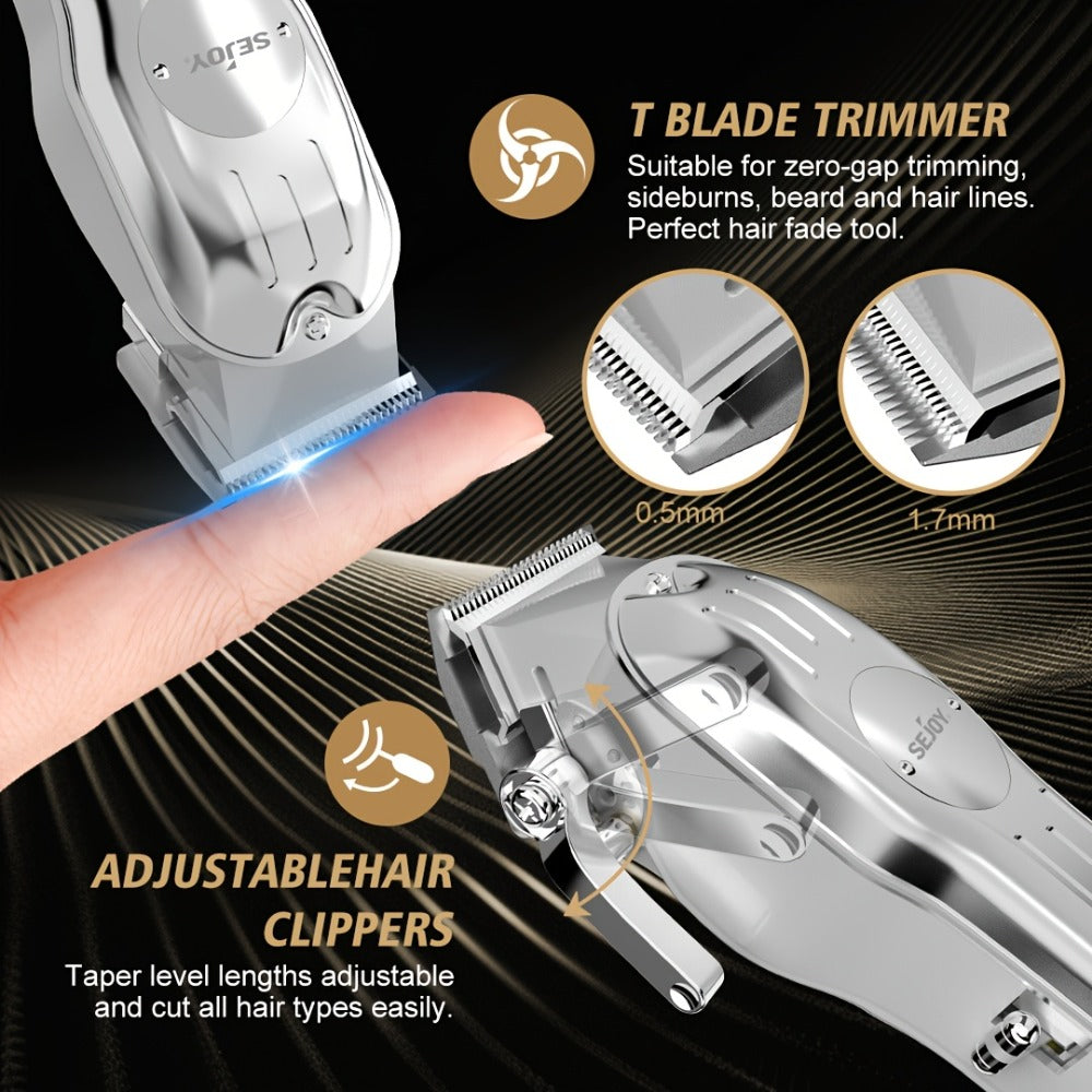 Rechargeable Professional Hair Clippers for Men, Cordless Metal Barber Clippers And Trimmers, Guide Comb for Hair Cutting, with LED Display, Zero Gap T-Blade Beard Hair Trimmer, Gifts for Men