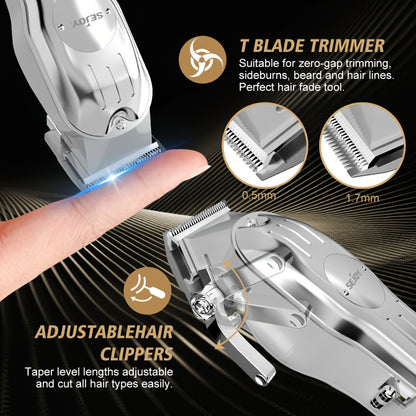 Professional Hair Clippers for Men Cordless Metal Barber Clipper with Zero Gap T-Blade LED Display & Guide Combs - Rechargeable Beard Trimmer Grooming Gift