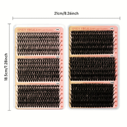 Mega Volume Lash Clusters Kit 708Pcs 8-16mm Mixed 30D-100D with Glue Tweezers & Brush Soft Reusable Cluster Lashes for Natural Dramatic Eye Makeup Salon Style at Home