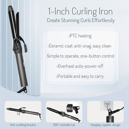 Hair Straightener & Curling Iron Set for Women – Flat Iron Straightening Brush, Anti-Scald, Precise Temperature Control, Auto Shut-Off, Home Office Travel & Birthday Gift