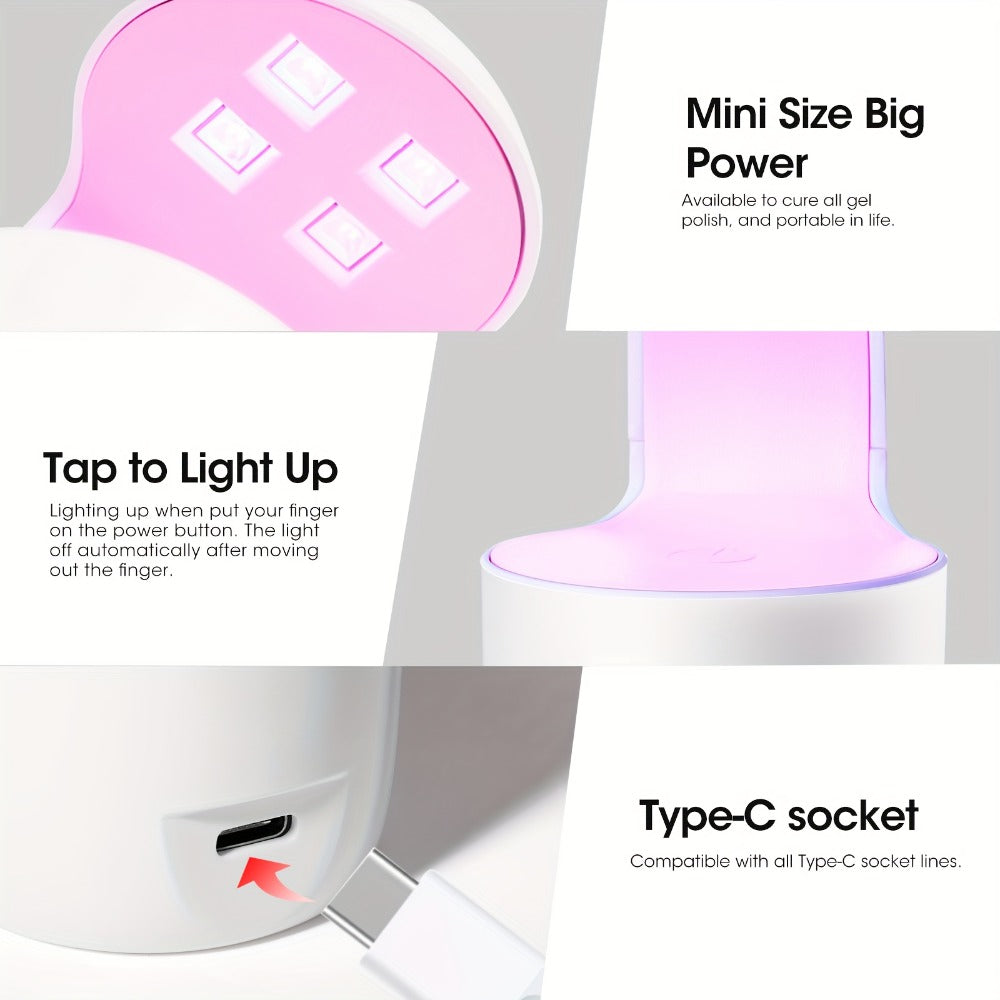 Solid Nail Glue Gel Kit with Mini LED Nail Lamp 8g UV Gel Glue for Acrylic Press On Nails Tips Rhinestones Long-Lasting 28+ Days Salon Home Manicure Gift