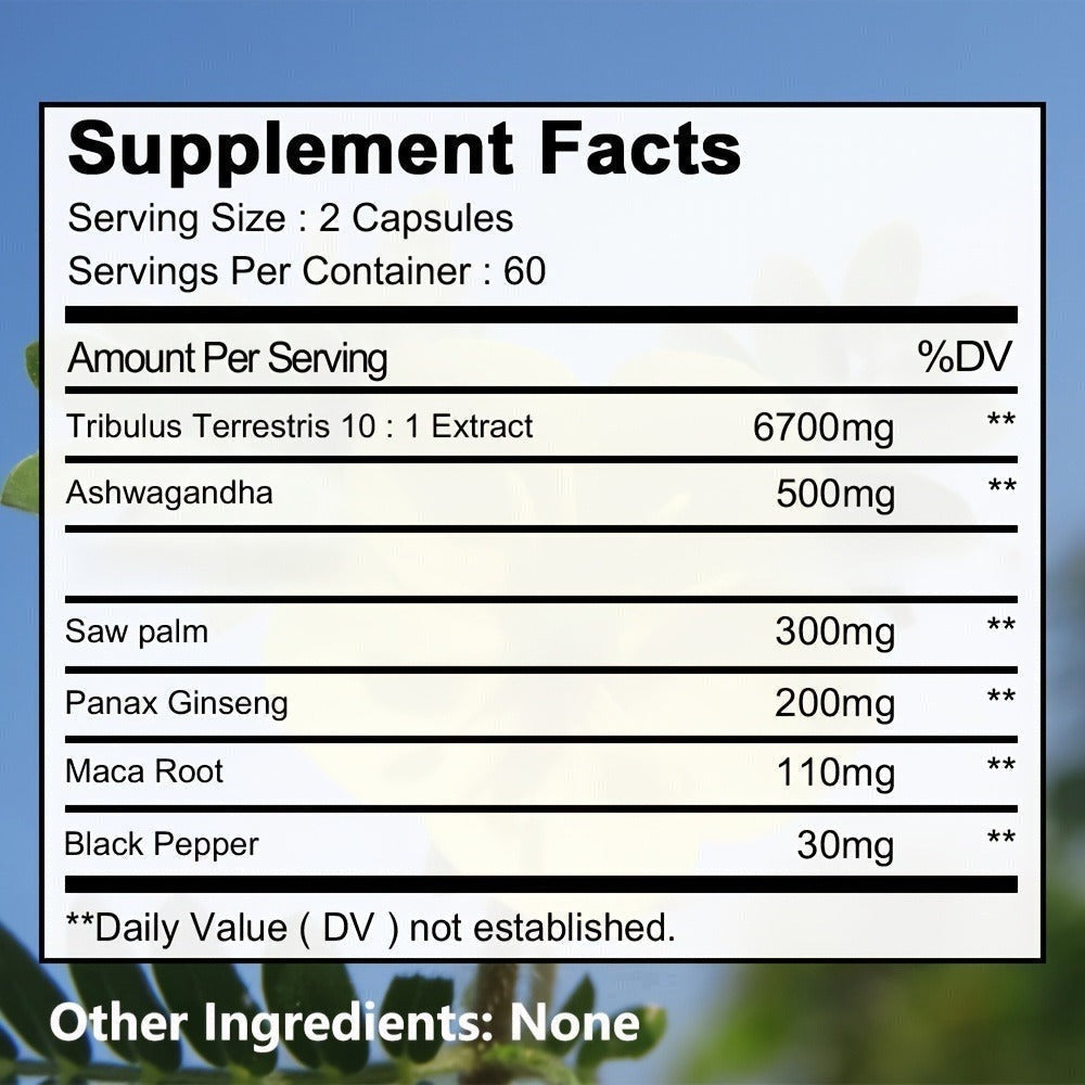 Natural Dietary Supplement Containing Ginseng, Maca, Saw Palmetto, Etc. - 120 Capsules