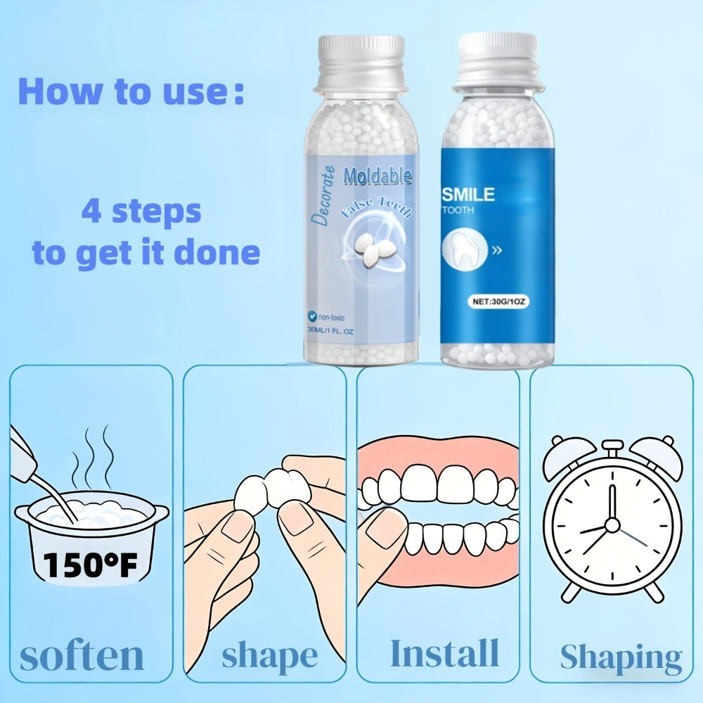 Moldable Cosmetic Fake Teeth - Decorating Teeth Defects, Smile Enhancement Decor, Adjustable And Easy to Use, Secure Fit, You Can Eat with It, Natural-Looking Unisex for Adults And Seniors, for Christmas/New Year Gifts (Not for People with No Teeth)