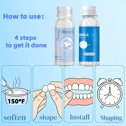Moldable Fake Teeth Kit Cosmetic Dental Veneers Missing Tooth Filling Repair Temporary Dentures Natural-Looking Smile Makeover for Adults Seniors Halloween Christmas Party Unisex
