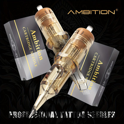 Tattoo Cartridge Needles 20pcs by Ambition – RL RS RM Sizes for Tattoo PMU & SMP | Disposable Sterilized Cartridges with Safety Membrane for Tattoo Machines
