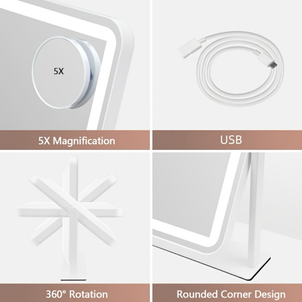 BANBERS Large Illuminated Makeup Mirror with 5X Magnifying Glass Illumination, Smart Touch Table Mirror with 3-color Adjustable Lighting, Suitable for Dressing Tables And Makeup Table Tops