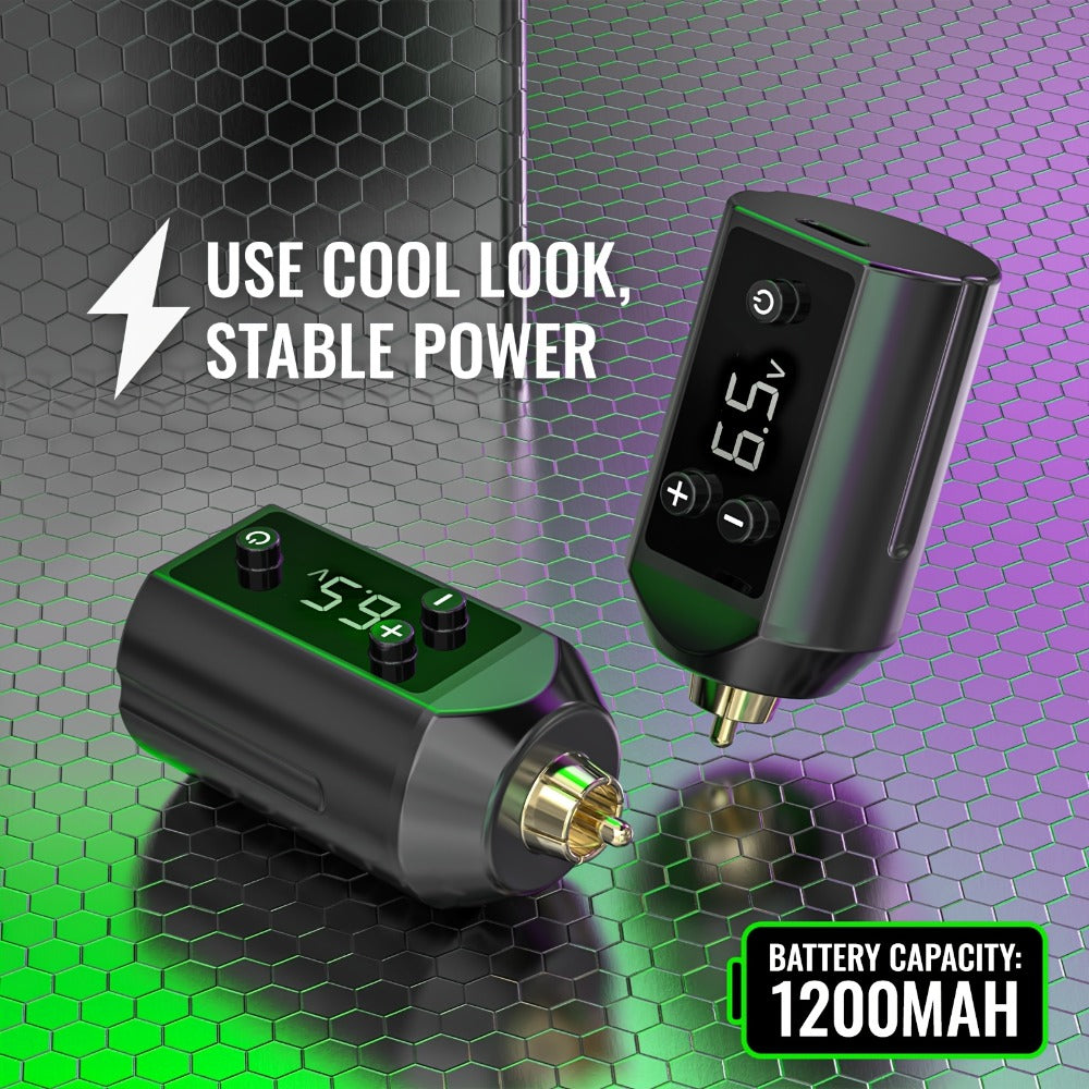 Tattoo Pen Kit VOID Wireless 1200mAh Anti-Slip Grip with 10 Cartridge Needles 5 Ink Shades 3-4 Hour Battery 4-12V Adjustable Rotary Tattoo Gun for Beginners Purple Green