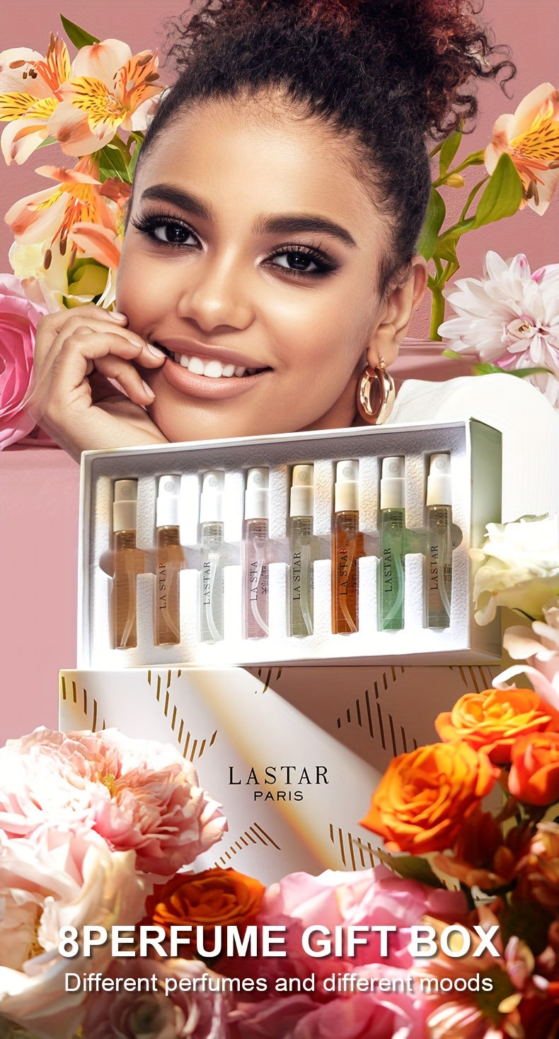 LASTAR Women'S Spray Perfume Set, 8 Perfume Gift Boxes, Long-lasting And Charming Natural Fresh Flowers, Fruit, Citrus And Wood Oriental Water Perfume Fragrance, Ideal Valentine'S Day Birthday Surprise Gift