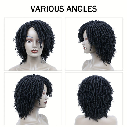 Faux Locs Wig with Headband Goddess Dreadlock Braided Wig Curly Ends Synthetic Heat Resistant Rose Net Cap Glueless No Lace Protective Style Black Dark Brown Purple 12 Inch Women
