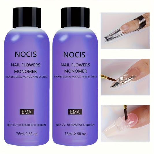 NOCIS 2pcs Acrylic Liquid Monomer, 2.54oz Each - Odorless for Nail Extension System for Salon-Quality Manicures at Home