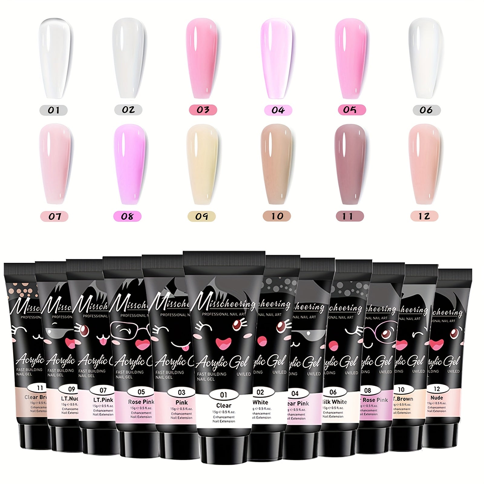 Polymerization Extension Gel Nail Art Kit, 12pcs Professional Semi-Permanent Resin Art Kit, - for 3D Modeling Gel Nail Strengthener - Long Lasting Supply, for Basic Polymerization Gel Nail Art Tools, Nail Art Design Beginner Kit
