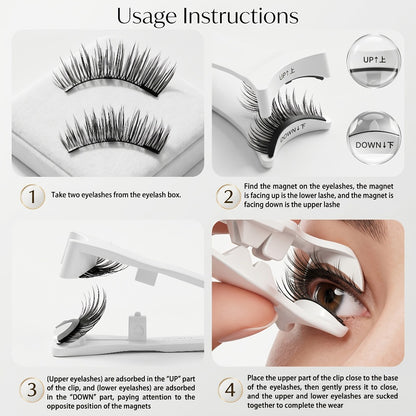 Magnetic Eyelashes Glue-Free Reusable False Lashes – Natural Wispy Fluffy Cat Eye Style, Waterproof Sweatproof with Applicator & Case, Black & Pink Set for Daily Wear, Parties & Gifts