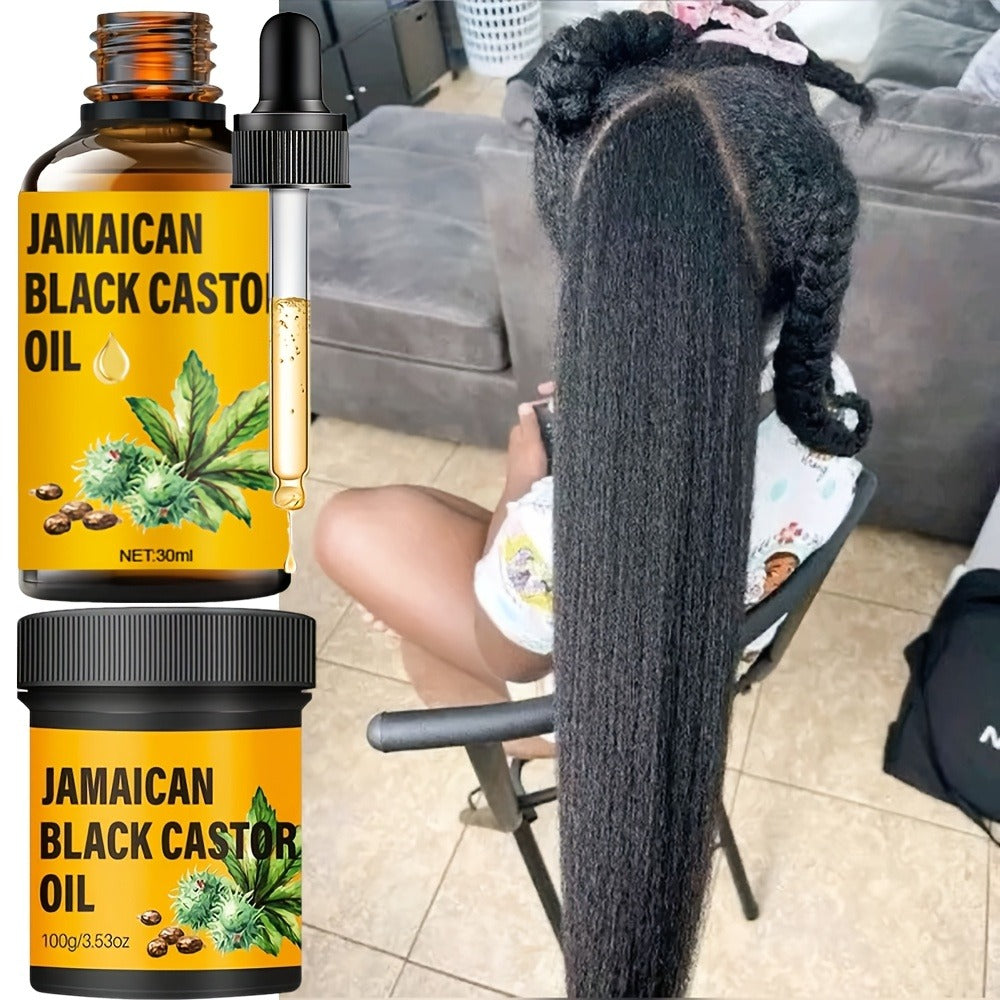 Jamaican Black Castor Oil Hair Care Set 2PCS - Pure Cold-Pressed Castor Oil & Hair Cream, Scalp Moisturizer, Strengthens & Nourishes All Hair Types for Healthier Growth