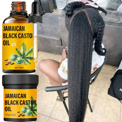 Jamaican Black Castor Oil Hair Care Set 2PCS - Pure Cold-Pressed Castor Oil & Hair Cream, Scalp Moisturizer, Strengthens & Nourishes All Hair Types for Healthier Growth