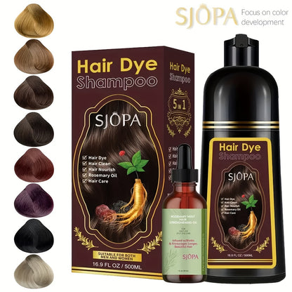 Hair Dye Kit 3-in-1 Color Shampoo with Rosemary Hair Oil - Natural Safe Formula Quick Coloring Gentle on Skin Unisex 500ml Black Brown Red Purple Silver Multi Color