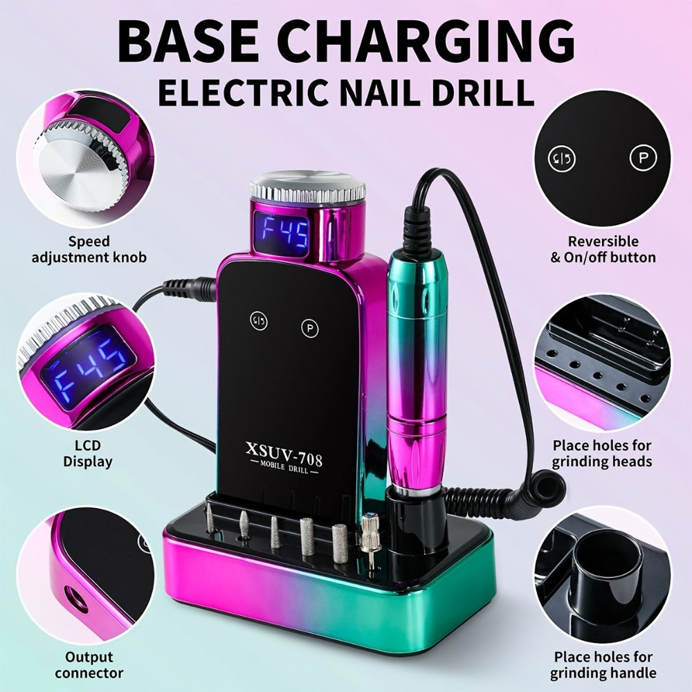 Electric Nail Drill Machine 45000RPM Professional Nail File Cordless Rechargeable Nail Efile for Acrylic Gel Nails Manicure Pedicure Polishing Shape Tools for Salon Home Use Nail Drill