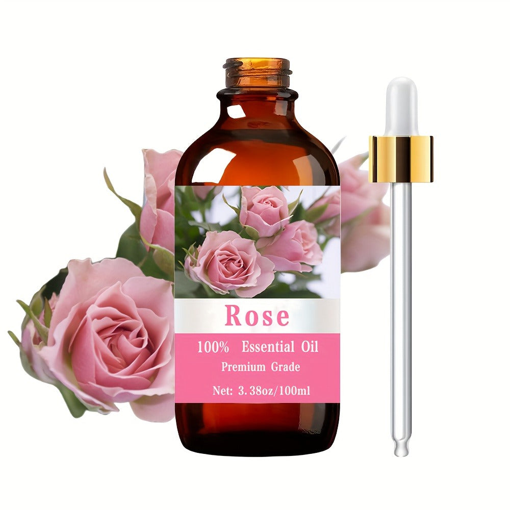 Rose Essential Oil, 100ml/3.38fl.oz, 100% Pure Care Grade for Nail, Hair & Skin Care, Massage, Moisturizing Massage Essential Oil for Men & Women, Meditation Gift, Perfect Christmas Gift