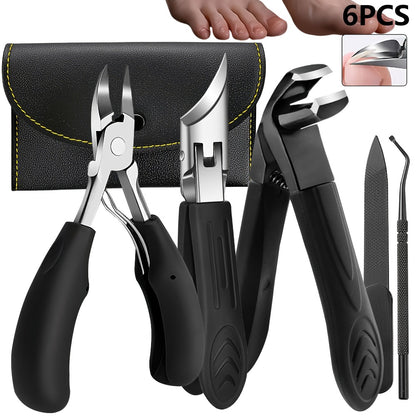 Nail Clippers Set 6 Piece Heavy Duty for Thick Toenails & Ingrown Nails – Ultra-Wide Slanted Blades Toenail Lifter Nail File Large Cutter, Ergonomic Pedicure Kit for Men Seniors
