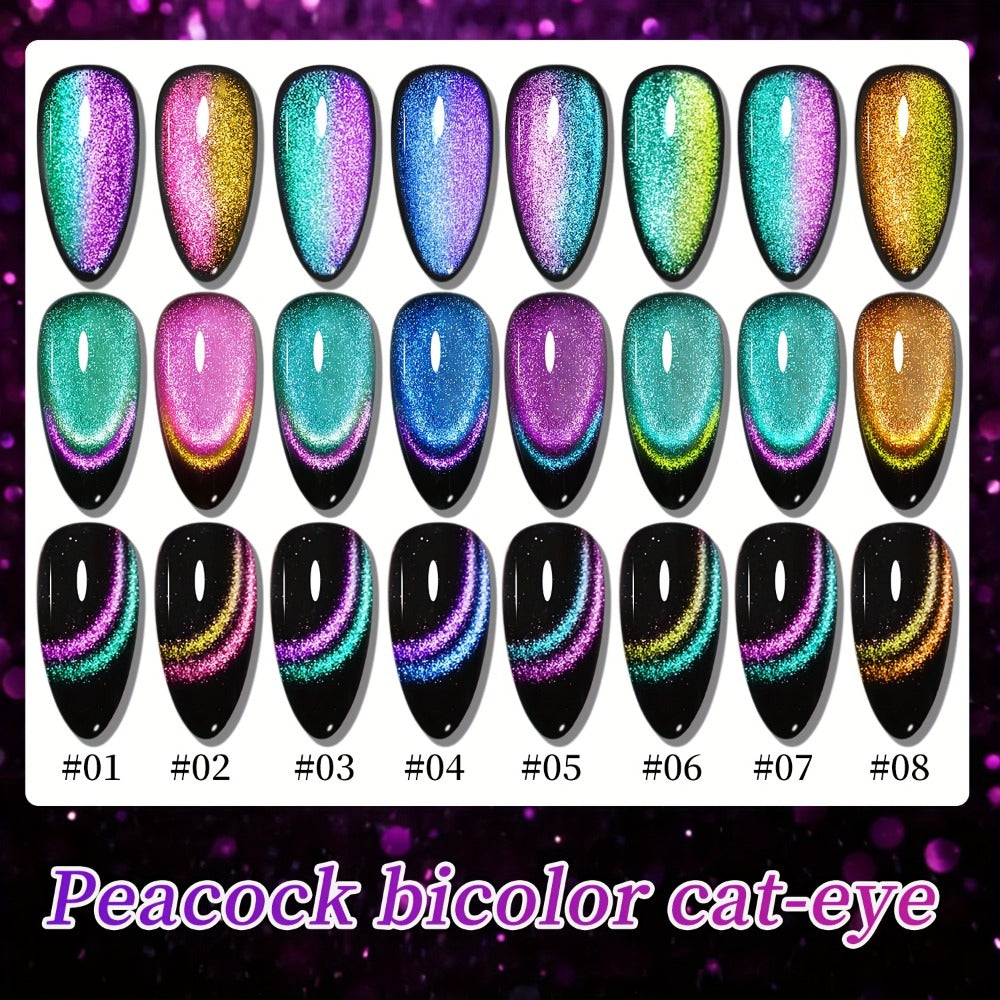 Cat Eye Nail Polish Set 8Colors 0.51oz Reflective Cat'S Eye Nail Gel Soaking LED Gel Salon Female Nail Art Tools Fashion Holographic Nail Art