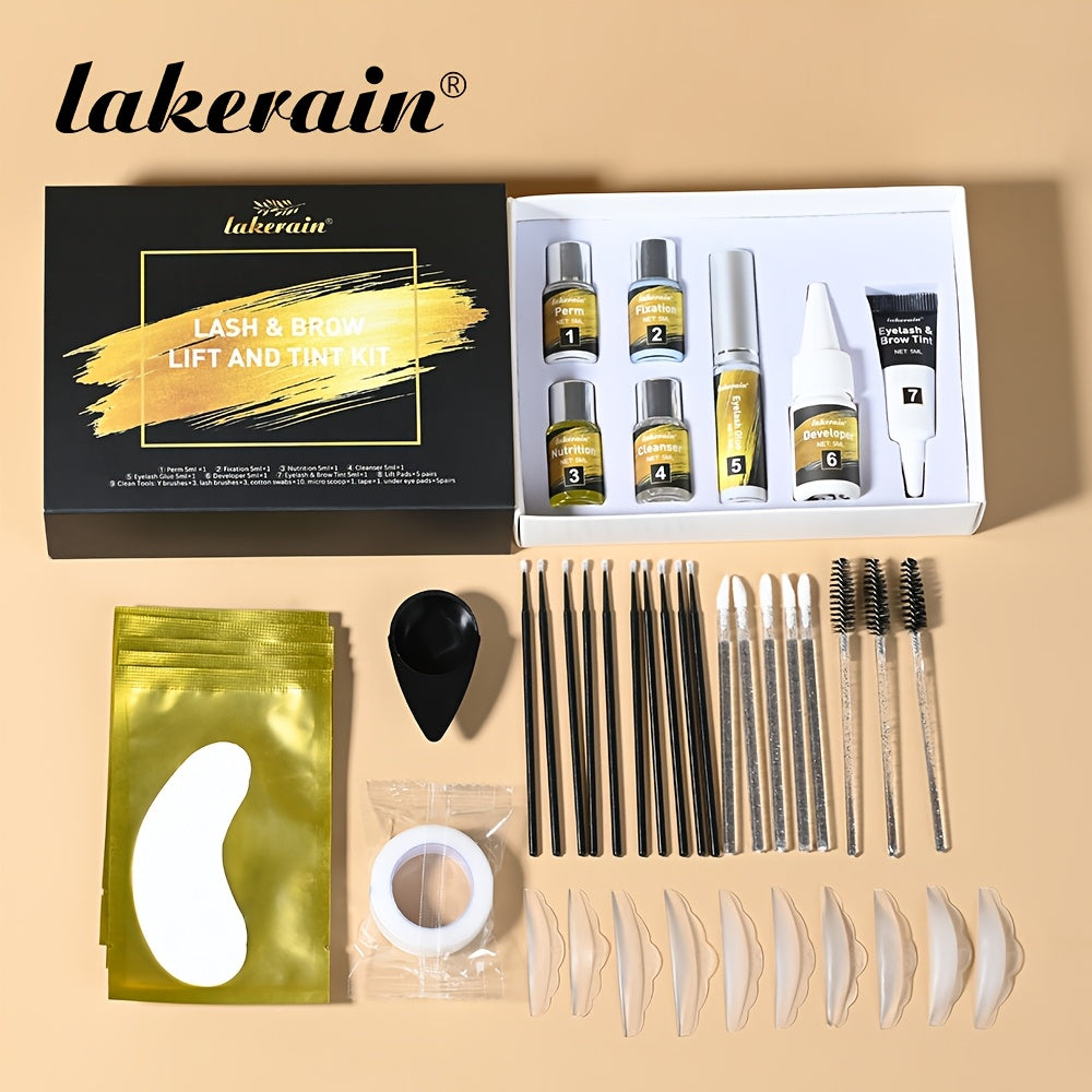 [Lash & Brow Kit] Lakerain Lash And Brow Lift And Tint Kit, Brow Lamination Kit, Eyelash Perm, Salon Or Home Use, Long-Lasting, Easy To Use, Tint Dye Kit, Eyelash And Brow Fuller-Looking