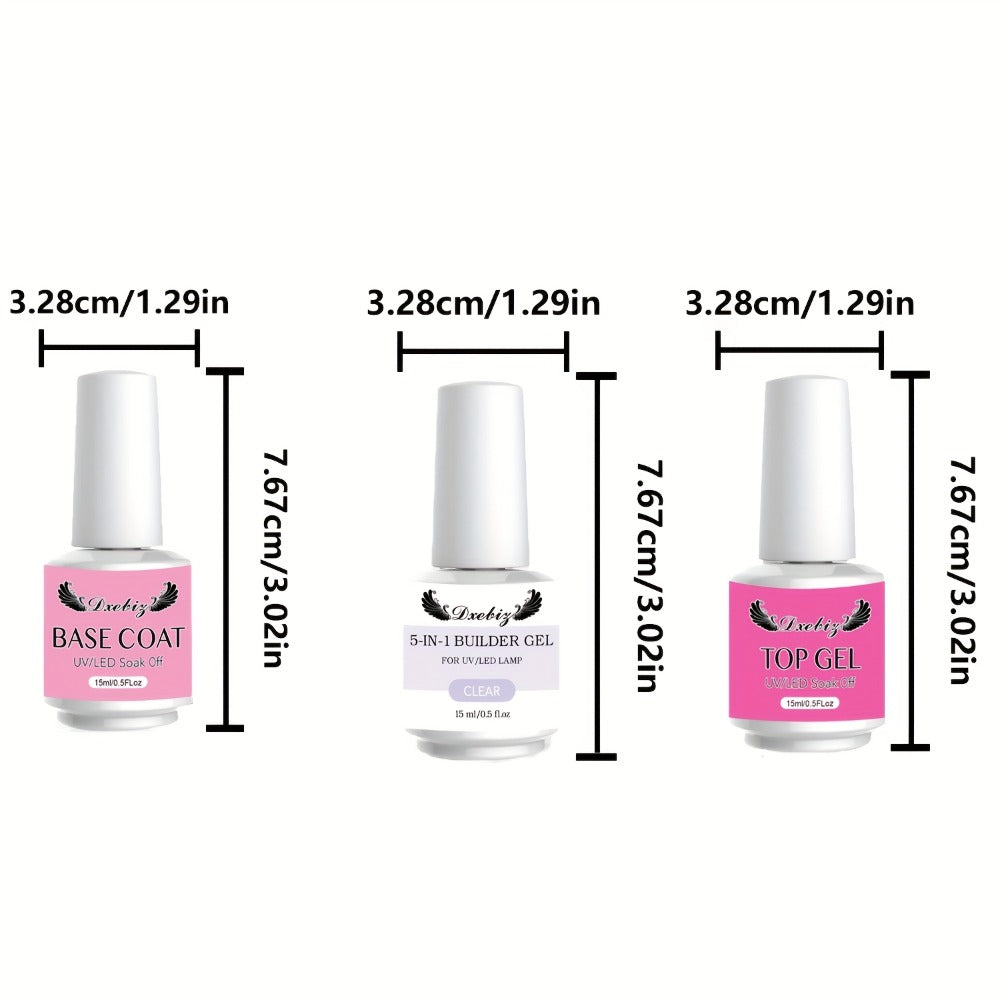 5in 1 Builder Gel Nail Kit: Clear Nail Builder Gel with Primer 0.51oz Builder Nail Gel for Nail Strengthening Gel with Nail Brush And Nail Repair Nail Extension Gel Kit Beginner Set for Home DIY