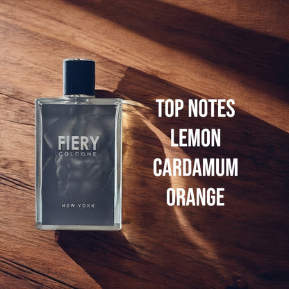 Fiery New York Men's Cologne Eau de Parfum Spray - Long Lasting Bold Citrus Spice Scent with Lemon Orange Cardamom - Mens Perfume for Daily Wear Dates & Gifting