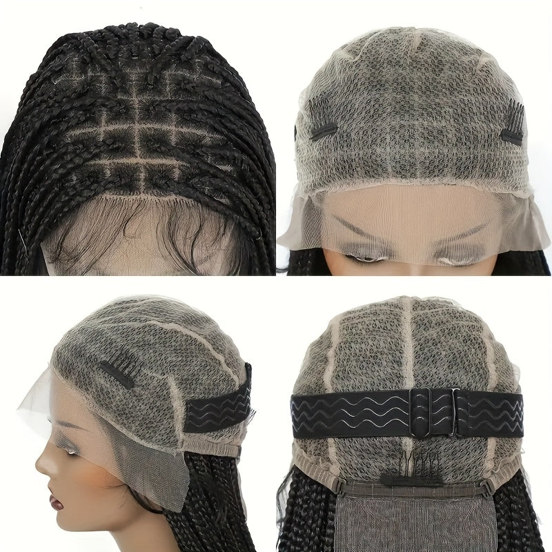 Brown Knotless Box Braid Wig - A Synthetic Lace Front Featuring Handmade Faux Locs, Offering a 360° HD Full Lace Design for Protective Styling And a Versatile Appearance Suitable for Women of Diverse Ethnic Backgrounds